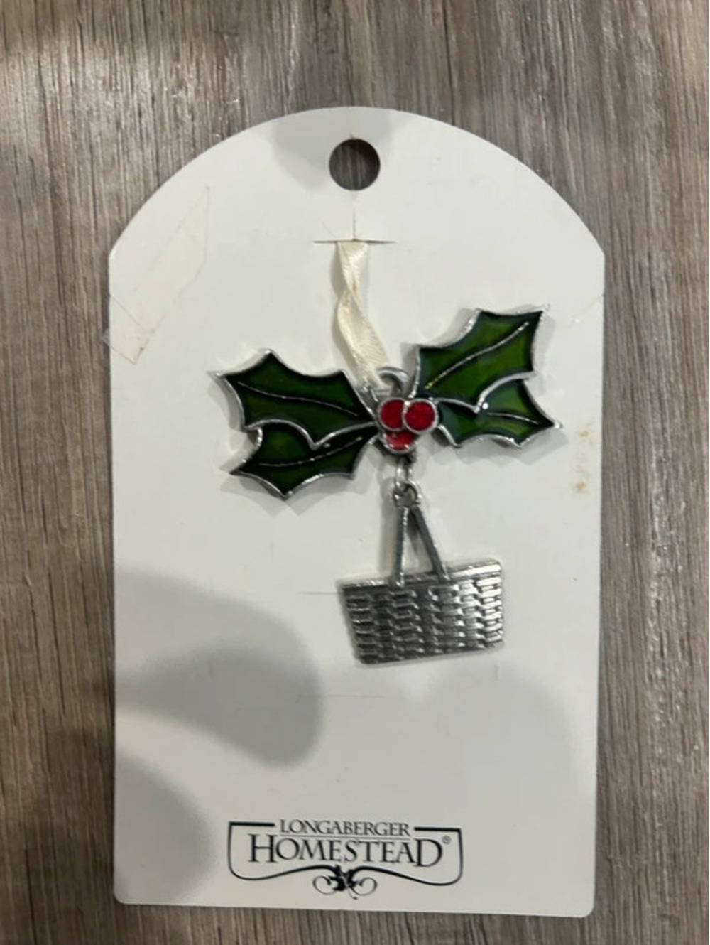 Longaberger Homestead Pewter Holly  Hanging Ornament Christmas - Basket Jewelry